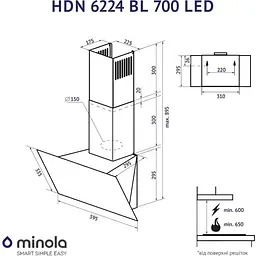 Витяжка Minola HDN 6224 BL 700 LED blak - мініатюра 9