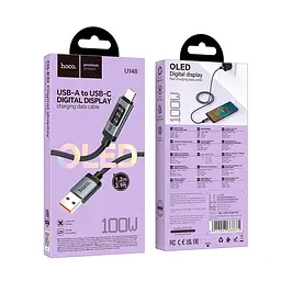 Кабель HOCO Type-C Lord digital display charging data cable U148 1.2m, 5A, 100W - мініатюра 2