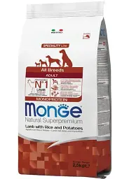 Сухий корм для дорослих собак усіх порід Monge Dog All breeds Adult ягня з рисом 2,5 кг