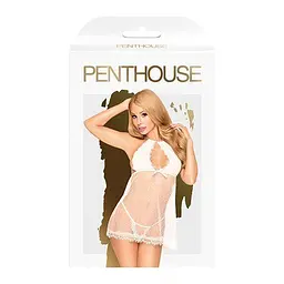 Комплект сорочка в стилі 60-х та трусики з доступом Penthouse - Libido Boost White S/M - мініатюра 3