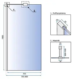 Душова стінка Rea Aero N 80 chrome з полицею Evo REA-K7552 + HOM-08945, прозорий, хром - мініатюра 7