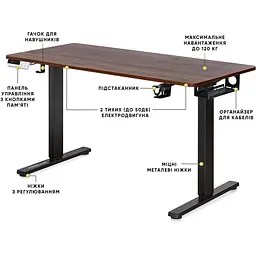 Стіл Mealux PowerDesk Duo Walnut (EVO-242 Duo Walnut /B) - мініатюра 4