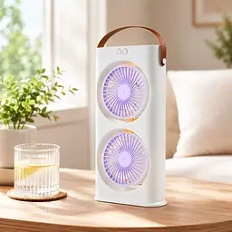 Настільний вентилятор Double-ended Spray Fan 1200 мАг / Акумуляторний портативний вентилятор з пультом та LED-підсвічуванням - мініатюра 4