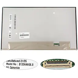 Матриця 13.3" B133HAN06.8 1920 х 1080, 30pin eDP, IPS, колір 16.7M, 72% LED, SLIM без дод. панелі , матова, роз'єм справа внизу для ноутбука