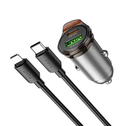 Автомобільний зарядний пристрій Hoco NZ16A USB/Type-C 43W PD QC 25W metal grey + кабель Type-C to Lightning - мініатюра 3