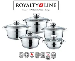 Набір каструль 10шт Royalty Line RL-1003, багатошарова з магнітним дном