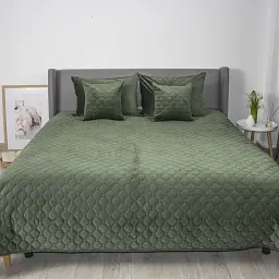 Покривало ТЕП велюрове Velour Chive Ромб круглий 150x210 см темно-зелене