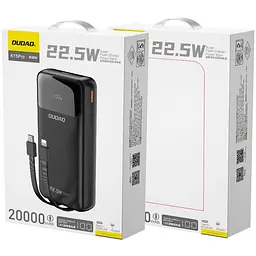 УМБ Dudao 20000mAh K15 Pro 22,5W PD USB-A,USB-C In/Out,with built-in USB-C/Lightning cables Black - мініатюра 3