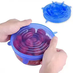 Набір силіконових кришок для посуду універсальні 6 штук Stretch silicone lids синій - мініатюра 5