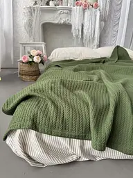 Покривало Zeintex Косичка бавовняне зелене 230х260 см - мініатюра 5
