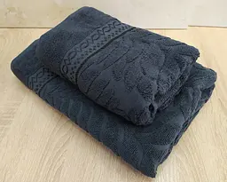 Набір турецьких махрових рушників 50х90+70х140 Gulcan Jacquard Cotton Lux Akasya Antrasit - мініатюра 3