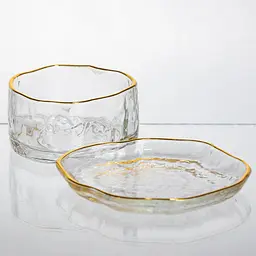 Набір піал з блюдцями скляні Gold Rimmed 200 мл із золотою окантовкою Yiwu HP-34-91 - мініатюра 5