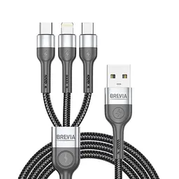 Кабель Brevia 3in1 USB to Lightning+Micro+Type-C 3A 1,2м, чорний(59120BULMCC1)