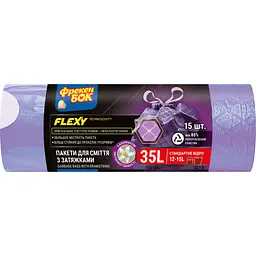 Пакети для смiття поліетиленові з затяжкою Фрекен Бок LD Flexy Aroma з ароматом 51х53 см 35 л 15 шт. фіолетові