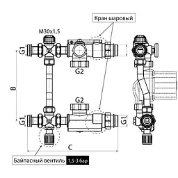 Змішувальний вузол для колекторів з з бок. підкл. Koer KR.1022S - 1" (без насоса) KR2911 - мініатюра 3