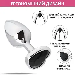 Металева анальна пробка I’MCUM Crystal Heart Розмір L з чорним кристалом (IM-KGS005_L) - мініатюра 5