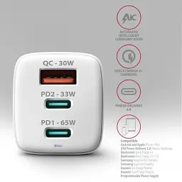 Зарядний пристрій AXAGON 1xUSB + 2xUSB-C 65W QC4+ PD3.0 PPS white (ACU-DPQ65W) - мініатюра 5