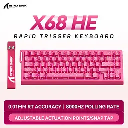 Ігрова магнітна клавіатура ATTACK SHARK X68 HE,RGB,Rapid Trigger, Рожевий - мініатюра 2