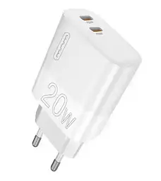 Зарядний пристрій WUW 20W мережевий адаптер блок живлення QC3.0 USB Type-C Білий