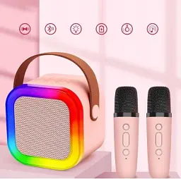 Дитяче караоке з 2 бездротовими мікрофонами K12 та портативною RGB Bluetooth колонкою Pink (18964) - мініатюра 2