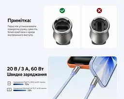 Кабель-ремінець UGREEN L508 USB-C - USB-C 60 Вт 1,2 м синій (35511) - мініатюра 4