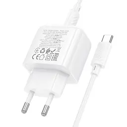 МЗП Hoco CS54A Surplus PD20W+QC3.0 (1USB-A/1C) + кабель Type-C to Type-C White - мініатюра 7