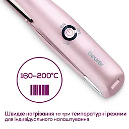 Випрямляч Beurer  безпровідний, mini-USB, 25Вт, темп.режимів-3, >200С, заряд на 20хв, кераміка, турмалін, рожевий - мініатюра 6