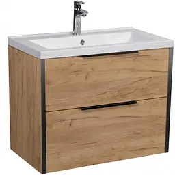 Тумба Мойдодир Line Craft 60 з умивальником Cosmo 60 дуб крафт/Чорний