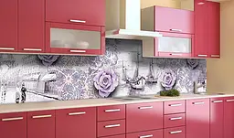 Вініловий кухонний фартух 3Д Троянди наклейка ПВХ квіти Абстракція Фіолетовий 65х250 см Happy Pocket Z181462 - мініатюра 2