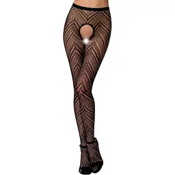 Еротичні колготки-бодістокінг Passion S010 black з доступом геометричний малюнок S/M/L