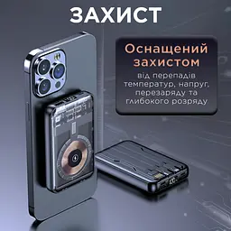 Повербанк 10000 mAh з бездротовою зарядкою USB-С/USB-A/microUSB/Apple Lightning 3 шнури в комплекті Smart X X104 - мініатюра 4