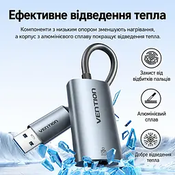 Мережевий Ethernet-адаптер Vention зовнішня мережева карта з USB-C або USB-A на RJ45 10/100/1000 Мбіт/с без встановлення драйверів у macOS та Windows 8–11 зі світлодіодними індикаторами мережі для Nintendo Switch через USB-порт док-станції із вбудованим кабелем 0,15 м сірий (CFQHB) - мініатюра 10