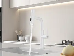 Змішувач для кухні з витяжний вилив та водоспадом Nett LW-35 білий, Білий - мініатюра 5