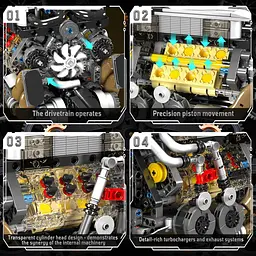 Конструктор Mould King Двигун BGT W16 з мотором прозорий блок (10131) [171946] - мініатюра 7