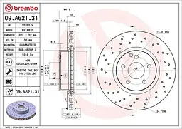 Диск гальмівний передній Mercedes E-class, C-class 07-25р Brembo (09.A621.31)