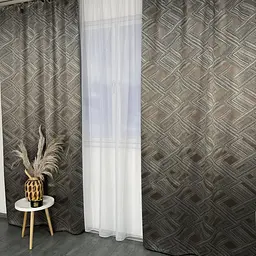 Жакардові штори "геометрія" кавового кольору 2шт. 150х270 з білим шифоновим тюлем 400х270, на тасьмі ALBO pbe0052577 - мініатюра 9