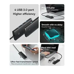 Концентратор Baseus USB 3.0 4xUSB 2.0m black (WKQX030201) - мініатюра 9