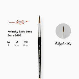 Пензель колонок круглий Raphael Kolinsky Extra Long, №6, з подовженим кінчиком, коротка ручка - мініатюра 2