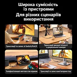 Карта захоплення відео UGREEN UG303 вхід HDMI вихід USB-C до 2K 30 Гц на виході вхідний сигнал до 4K 30 Гц без порту заряджання із синхронною передачею звуку для трансляцій і запису USB 3.0 темно-сіра (35865) - мініатюра 6