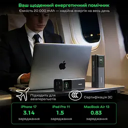 Повербанк 20000mAh Choetech B1012 Grey 100W з EU адаптером QC3.0 PD3.0, вбудований кабель (43-00164) - мініатюра 8