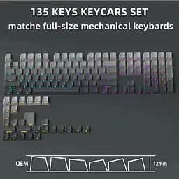 Набір кейкапів Polar Day PBT Double-Shot, 135 клавіш, OEM профіль, бокові легенди, Сірий