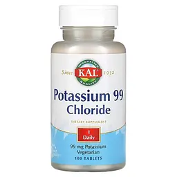 Хлорид калію KAL Potassium Chloride 99 mg, 100 таблеток для підтримки м'язів і нервової системи