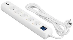 Подовжувач мережевий 3м 5xТипF 16A 1xUSB-A.1xUSB-C фільтр білий 2E osv0002172