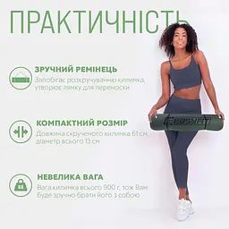 Килимок для йоги та фітнеса EasyFit TPE+TC 6мм двошаровий + Чохол чорний з зеленим - мініатюра 2