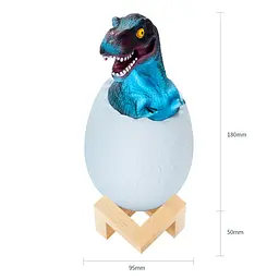 Нічник – світильник Динозаврик в яйці 3D Dinosaur White+RGB Настільна акумуляторна LED лампа з пультом ДУ - мініатюра 4
