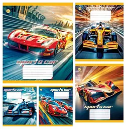 
Зошити учнівські 12 аркушів клітинка Тверда Sports car, 25 шт. в упаковці