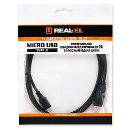 Дата кабель USB 2.0 AM to Micro 5P 2.0m Pro black REAL-EL (EL123500025) - мініатюра 3