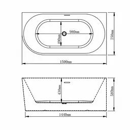 Лівостороння кутова акрилова ванна VBI Nordend 150x75, біла VBI-070715L - мініатюра 2