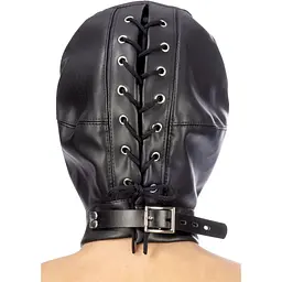 Капюшон для БДСМ зі знімною маскою Fetish Tentation BDSM hood in LeaTherette With removable mask - мініатюра 2