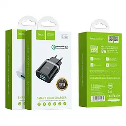 Блок живлення швидкого заряджання мережевий адаптер Hoco C12Q 18 W 1 USB-A AFC FCP чорний - мініатюра 8